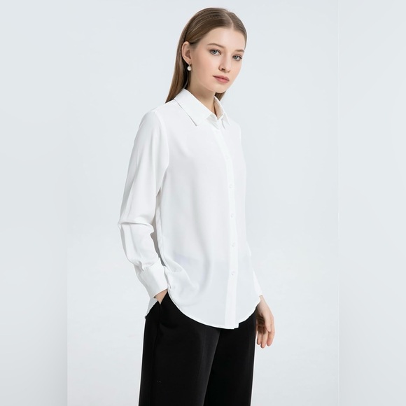 SPRING SEAON Women's Button Down Shirt Collared Blouses Long Sleeve Chiffon - Picture 2 of 7